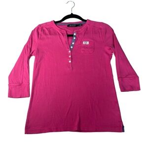 LAUREN Ralph Lauren Pink Three Quarter Sleeve Button Shirt